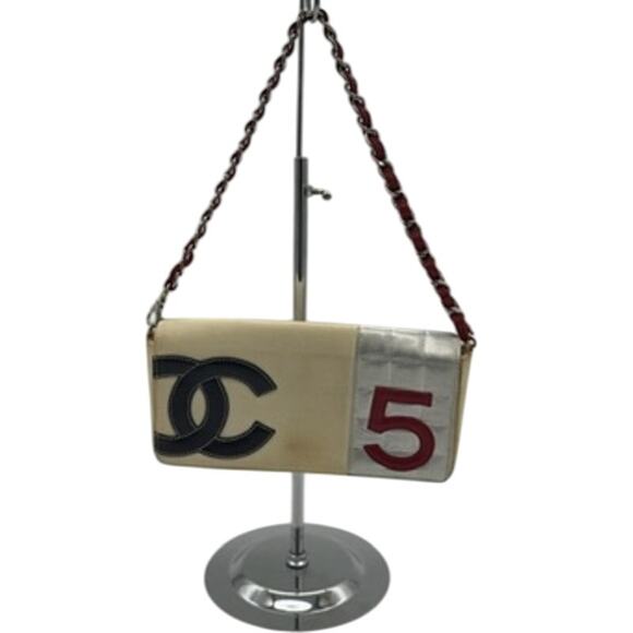 Chanel‎  Canvas Metallic Lambskin Chocolate Bar N°5 Bag White*Baguette Bag - Picture 1 of 16